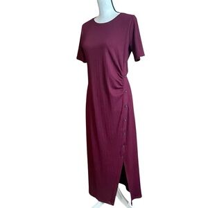 Loft red ribbed knit button trim midi dress size 8